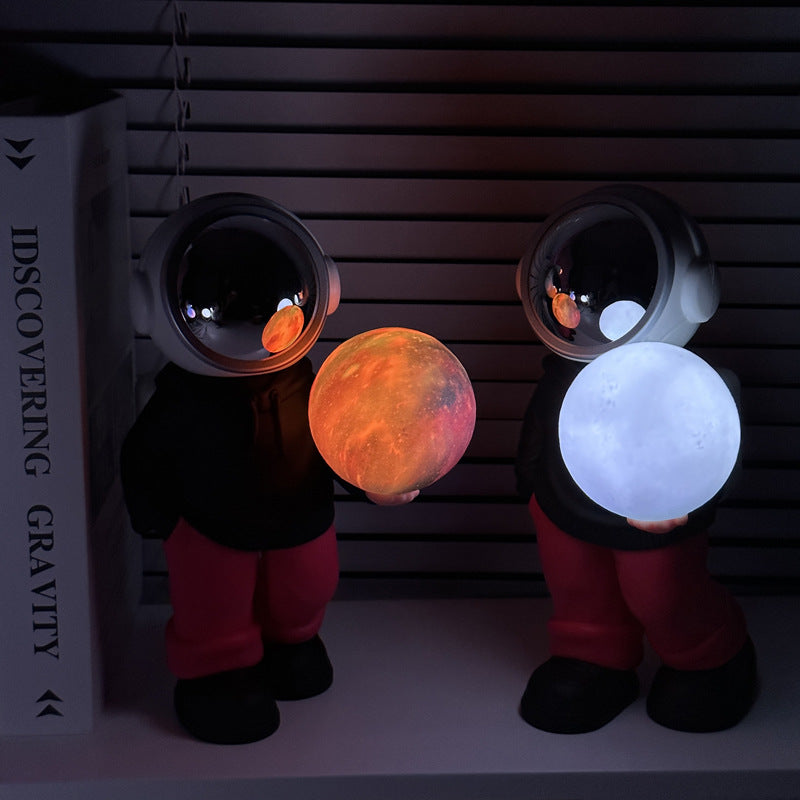 NNEDSZ Holding the dreamy starry sky (black top + red pants) Creative Astronaut Bluetooth Speaker with 3D Starry Sky Lighting, Portable Wireless Moon Lamp Speaker - Perfect Gift for Space Enthusiasts-2