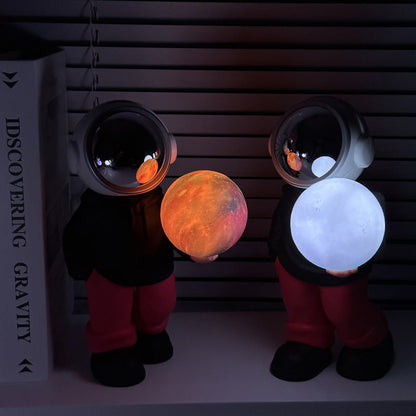 NNEDSZ Holding the dreamy starry sky (black top + red pants) Creative Astronaut Bluetooth Speaker with 3D Starry Sky Lighting, Portable Wireless Moon Lamp Speaker - Perfect Gift for Space Enthusiasts-2